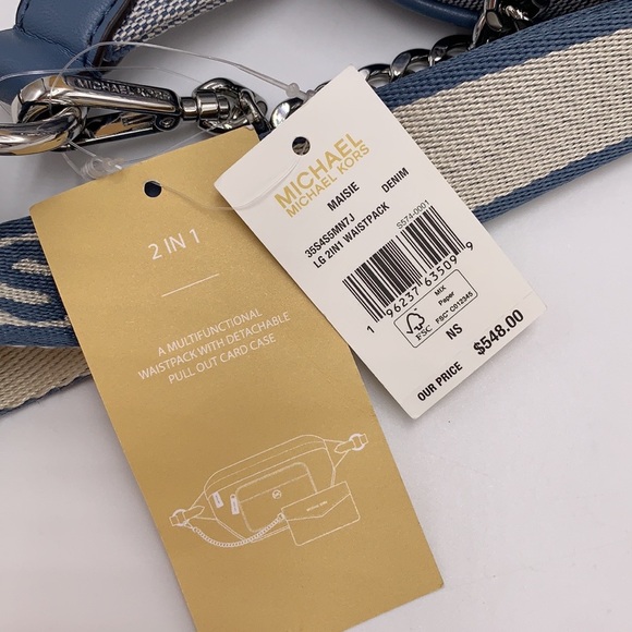 MICHAEL KORS Maisie Large Logo 2-in-1 Sling Waist Fanny Pack Crossbody  Denim/si - Picture 15 of 15